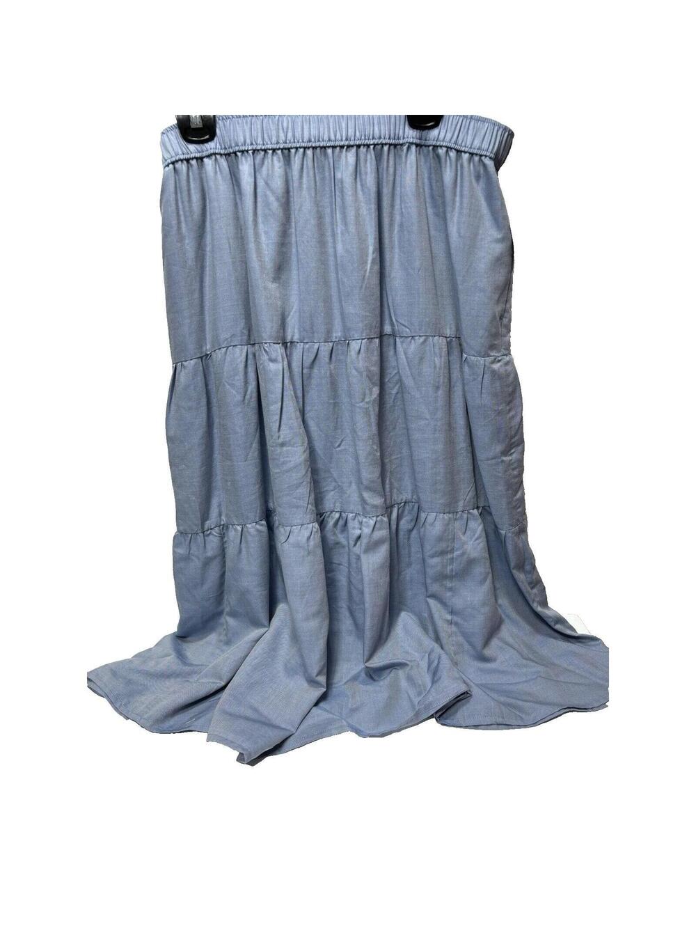 Women's Long Flowy Maxi Skirt Blue Denim Like Size XL, New w/ Elastic Waistband